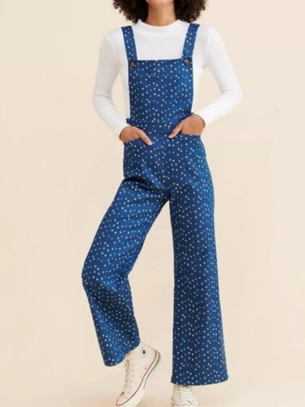 Saint Geraldine Suggs Star Print denim overalls Anthropologie stretch cotton S
